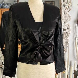 Vintage black satin front bow blazer jacket